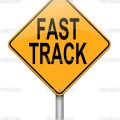 Illustration depicting a roadsign with a fast track concept. White background.